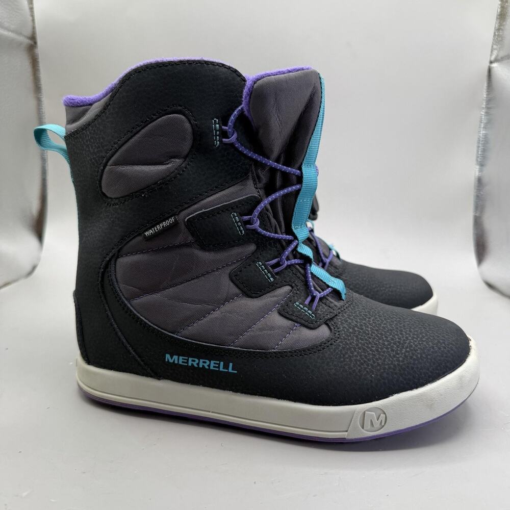 Merrell Snow Bank 4.0 Waterproof Snow Boots Kids Size 3 Black Purple Winter